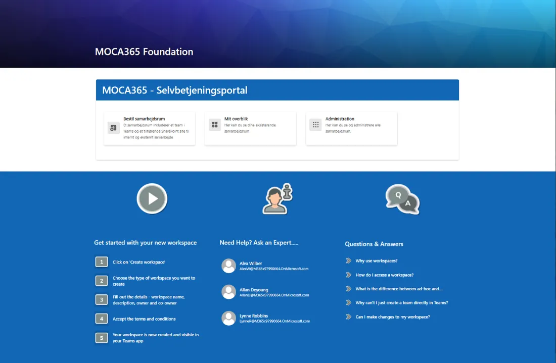 MOCA365 Foundation - selvbetjeningsportal til tenant-konfiguration